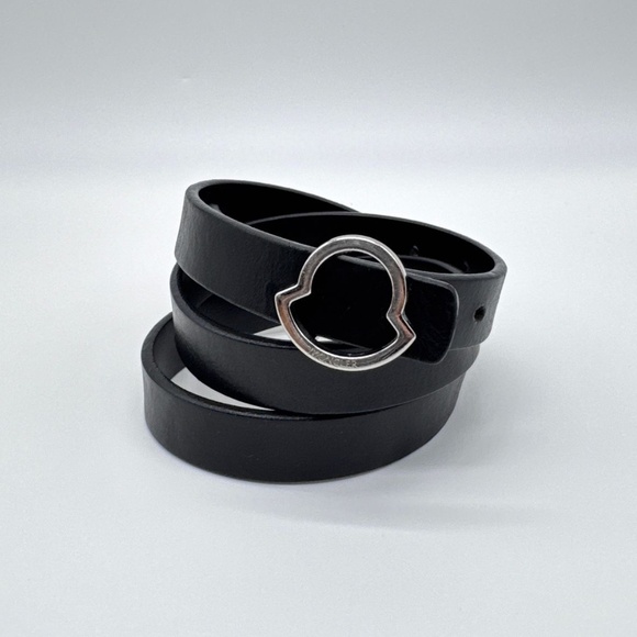 Moncler Authentic Black Leather Logo Buckle Belt Size 40 Pre-Owned - Picture 1 of 8